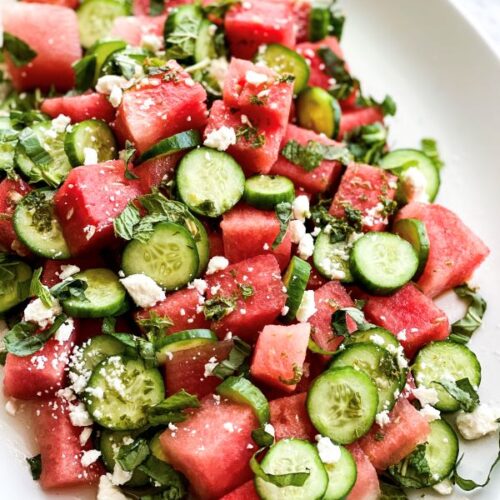 Cucumber Watermelon Salad with Sparkling Mint Dressing - A Toasted Crumb