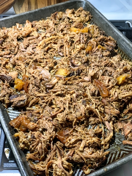 Hawaiian Pulled Pork on a baking sheet. 