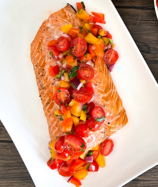 Roasted Salmon with Tomato and Peach Salsa