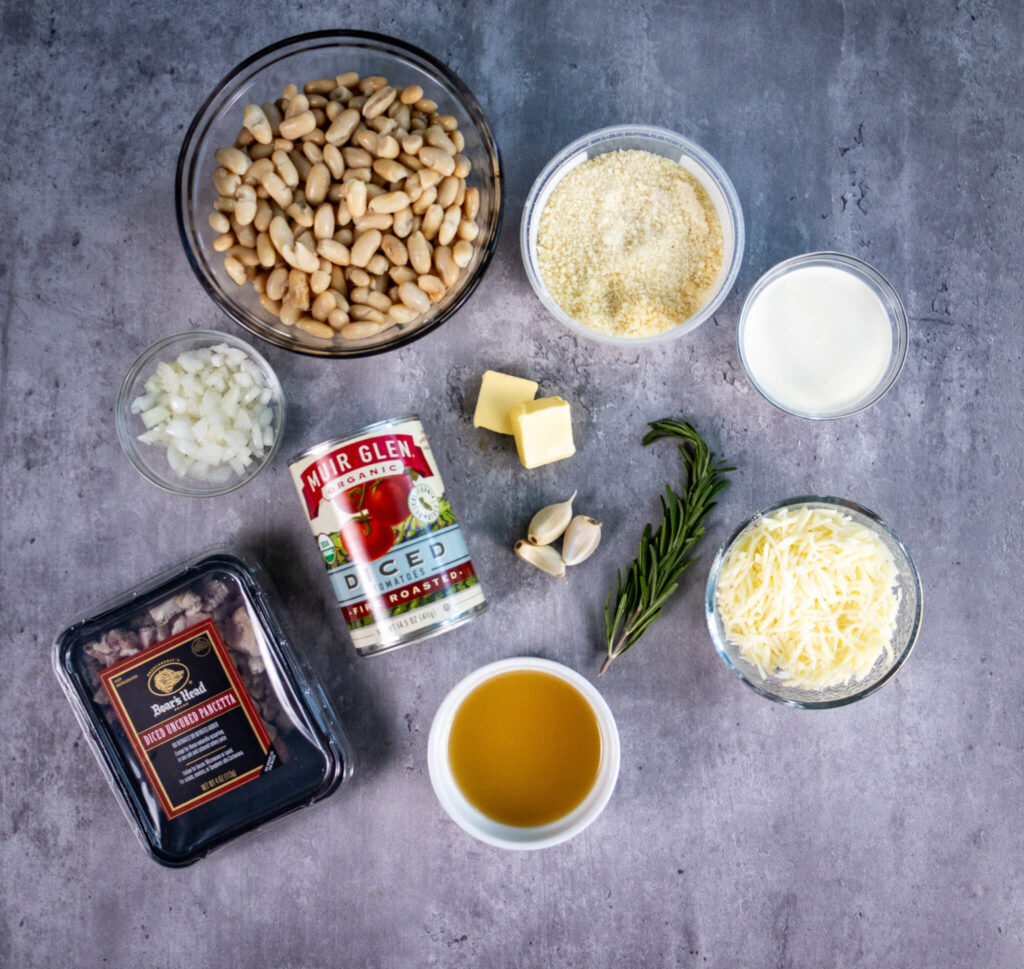 the ingredient spread for making baked cannelllini beans