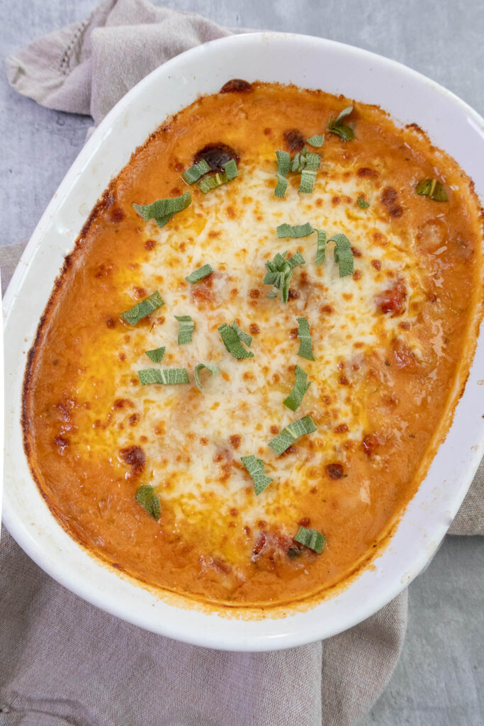 baked cannellini beans in a 9x13 casserole dish