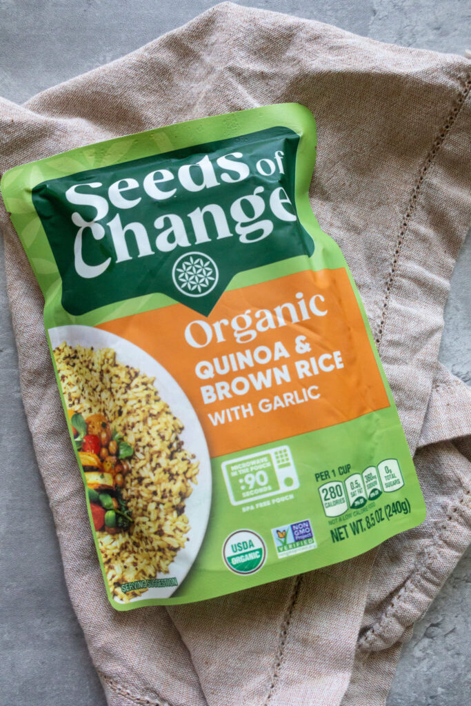 a package of quinoa and brown rice from seeds of change 